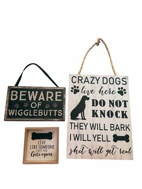 Dog Themed Wall Signs - Black & Cream Rustic Set